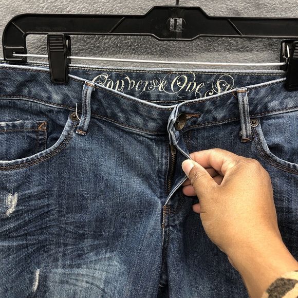 Converse One Star Women's Denim Jeans 32 Sheridan Skinny Distressed Destroyed - Picture 4 of 16